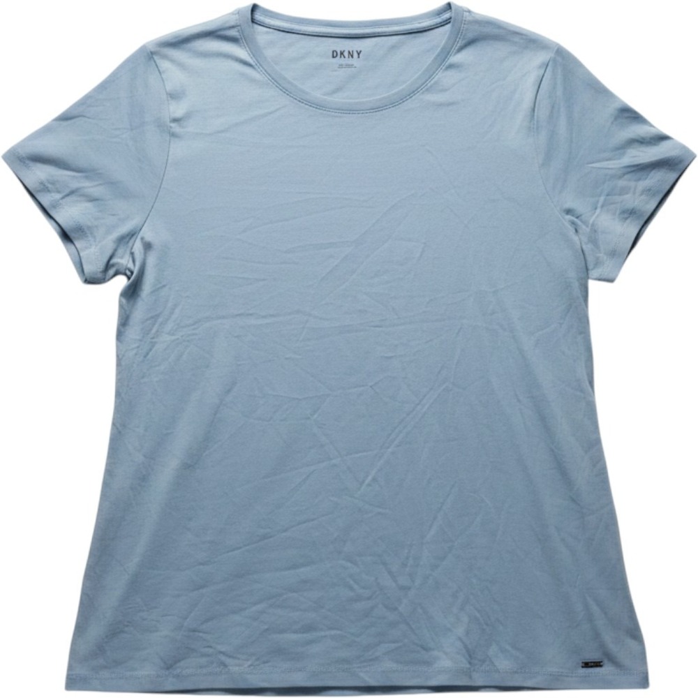 DKNY Shirt Womens XXL Blue Crew Neck Short Sleeve Organic Cotton Jersey Top